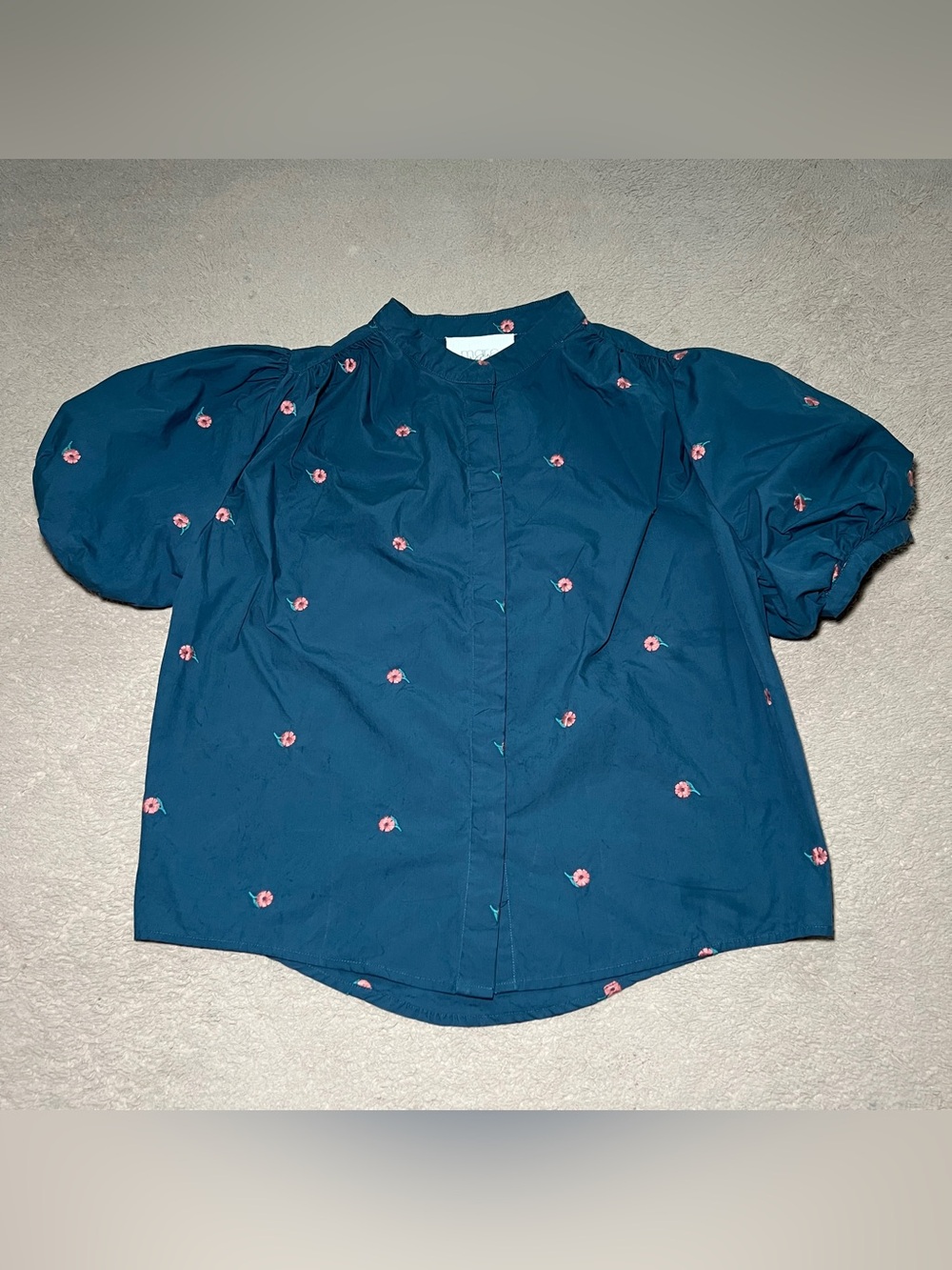 Mare Mare Anthropologie Blouse Puff Sleeve Floral Embroidered Preppy Office Sz S